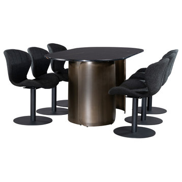 Nolan Bronze Dining Table With 6 Swivel Chairs