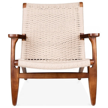 Easy Walnut Arm Lounge Chair With Woven Upholstery