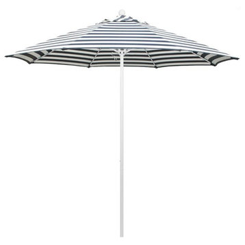 9' Fiberglass Market Umbrella Matte White, Olefin, Navy White Cabana Stripe