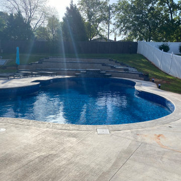 Custom Lagoon shaped polymer vinyl liner pool with Multi-level Waterfall