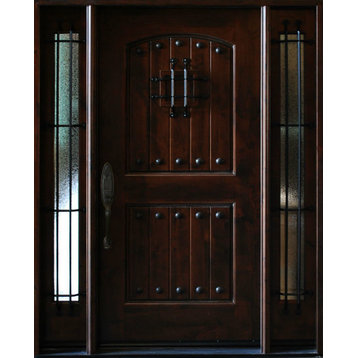 Knotty Alder Exterior Front Entry Door 1D+2SL 12"-36"x80", Right Hand Swing In