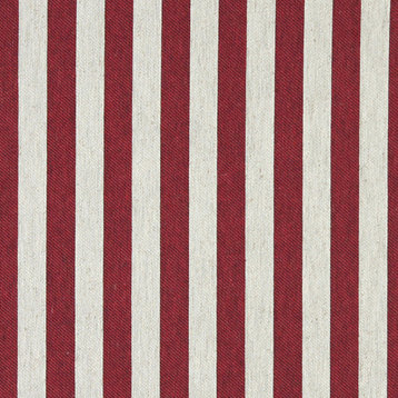 Red and Off White Striped Linen Look Upholstery Fabric By The Yard