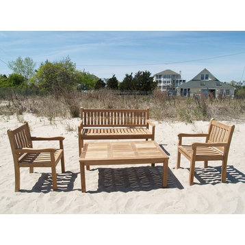 Windsor 4 Piece Bench, Chairs, And Table Set, Grade A Teak