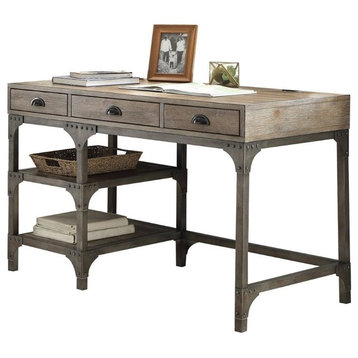 Scranton & Co Writing Desk in Weathered Oak and Antique Silver