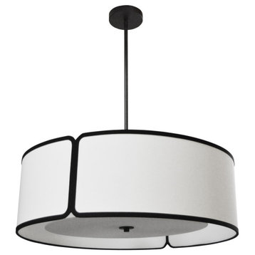 3-Light Notched Drum Pendant Bk, Wh Shade & Diffuser