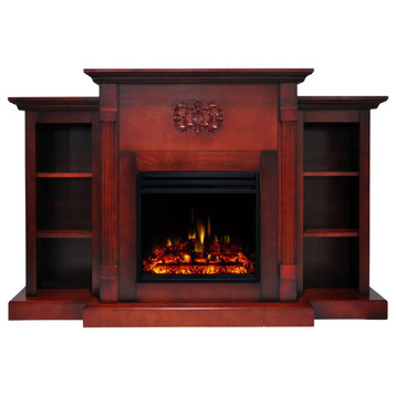 Sanoma Electric Fireplace Heater, Cherry Mantel, Shelves, and Multicolor Flames