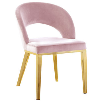Roberto Velvet Upholstered Dining Chair, Pink, Gold