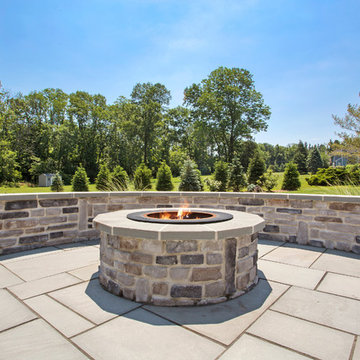 Warren, NJ Beautiful transformation - Blue stone patio with pergola and fire pit