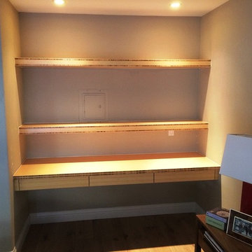 Bamboo desk, mahagany fireplace mantle