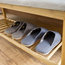 Contemporary Shoe Rack Bench, Natural Bamboo Wood With Cushioned Seat