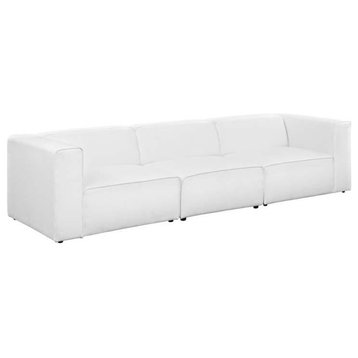 Gamine 3 Piece Upholstered Fabric Sectional Sofa Set, White
