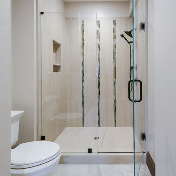 Shower with Vertical Accent Tile and Niche