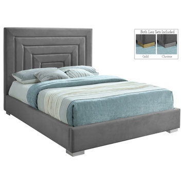 Nora Velvet Upholstered Bed, Grey, Full