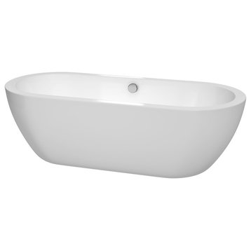 72 inch Freestanding Bathtub in White,Polished Chrome Drain and Overflow Trim