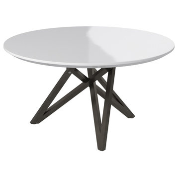Dining Table With Brushed Gray Stainless Steel Legs, White