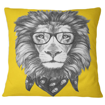 Lion with Glasses and Scarf Animal Throw Pillow, 16"x16"