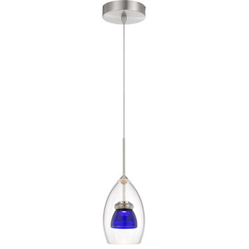 Cal Lighting 13" Metal & Glass Mini Pendant, Clear/Blue Clear, UP-128-CL-BLUCL