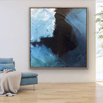 Navy blue white color Large Modern Wall Art on Contemporary Rooms