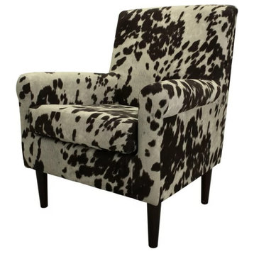 Contemporary Accent Chair, Padded Upholstered Seat & Rolled Arms, Cowhide Brown