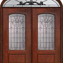 Prehung Transom Double Door 80 Fiberglass Palacio Arch Lite Glass - Front Doors