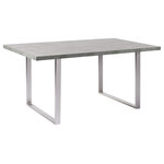 Dwellist - Benedict Dining Table With Cement Gray Top - The Dwellist Benedict contemporary dining table is a terrific choice for any modern household. This elegant rectangular table combines the dependability of a Brushed Stainless Steel frame with the style of quality laminate wood. The Benedict's sled leg design adds a chic contemporary spin while the Cement Gray colored wooden top endows the table with a practical quality, allowing for a wide range of application around the home. The coupling of these two materials makes for a product that is not only guaranteed to last, but one that is certain to enhance the aesthetics of any dining or living room decor. Pair the Benedict table with the accompanying Benedict bench and dining chair to create a stylistically cohesive home experience.