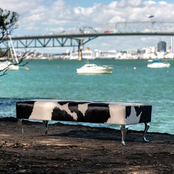 Cowhide Bench Ottoman with Queen Anne Legs - Footstools And Ottomans