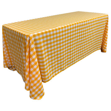 LA Linen Rectangular Gingham Checkered Tablecloth, Dark Yellow, 90"x156"