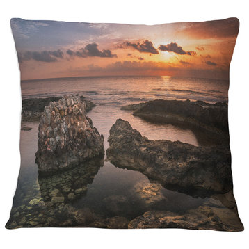 Rough Coast with Ancient Ruins Oversized Beach Throw Pillow, 16"x16"