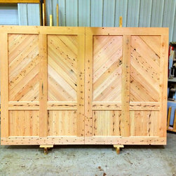 Double Antique Sliding Reclaimed Wood Barn Doors with Detailed Paneling - Interior Doors