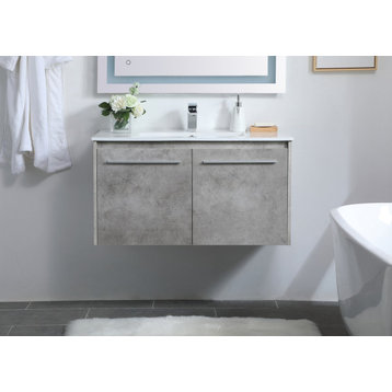 Modern Concrete Grey-Light Bathroom Vanity, Concrete Grey, 36"