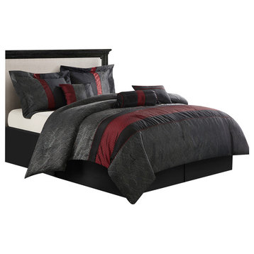 Corell Black 7-Piece Comforter Set, Black/Red, Queen