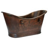 72" Hammered Copper Double Slipper Bathtub, Rings & Drain Package