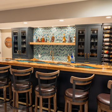 Luxury Custom Home Bar | Navy Cabinetry & Epoxy Countertop