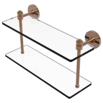 Southbeach 16" Two Tiered Glass Shelf, Brushed Bronze