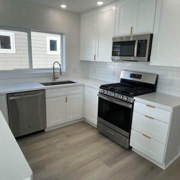 White Shaker Kitchen + Grey Vanity Bathroom