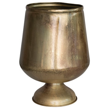 15.75" Round Metal Footed Planter, Holds 10" Pot, Antique Brass Finish, Small