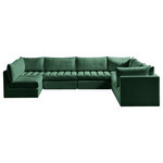 Meridian Furniture - Jacob Velvet Upholstered 7-Piece U-Shaped Modular Sectional, Green - Create the ideal seating arrangement for your space when you pick and choose the elements you like mostincluding this Jacob velvet modular sectional. Mix and match items in the Jacob collection to bring your living space or family room together with a personalized slant. Soft green velvet upholstery is soft and welcoming to the touch, adding a luxurious feel to everyday seating. Deep channel tufting adds to the piece's durability, and latches underneath the unit make it easy to attach to other pieces in the collection.