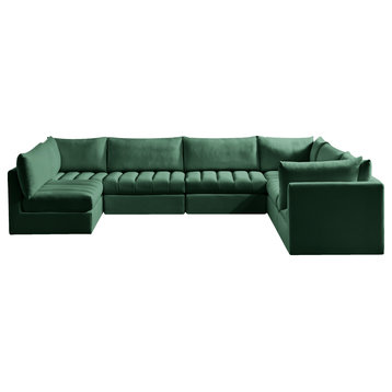 Jacob Velvet Upholstered 7-Piece U-Shaped Modular Sectional, Green