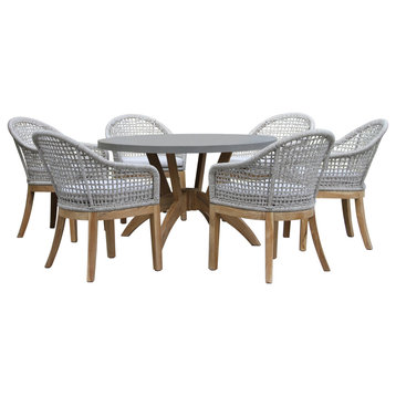 7-Piece Nautical Teak, Rope and Composite Round Dining Set With Sunbrella