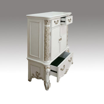 Wood Chest With 3 Drawers, Antique Pearl