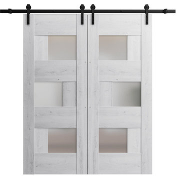 Double Barn Door 64 x 80, 6933 Nordic White & Frosted Glass, 13'