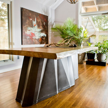 Live Edge Wood Slab Dining Table with Faceted Metal Base