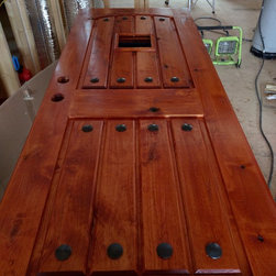 Rustic Mahogany Door with Button Clavos, Easy Speak Window and Grill - Front Doors