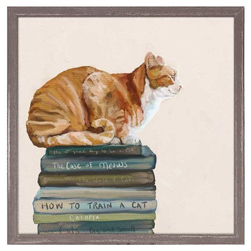 "Cat On Books 1" Mini Framed Canvas by Cathy Walters