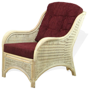 Jam Natural Rattan Wicker Handmade Chair White Wash color, Dark Brown Cushion