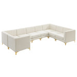 Meridian Furniture - Alina Black Velvet 8-Piece Modular Sectional, Cream, Armless Chair (4), Corner Chair (4) - B - Bring modern beauty to your space with the addition of this Alina Velvet Modular sectional. This beautiful sectional features deep channel tufting to ramp up its visual interest and add to its resilient demeanor. Its soft cream velvet upholstery blends nicely with existing elements in your room and is sleek to the touch, making this seat a super comfortable one. Part of the modular Alina collection, this sectional has a latch that attaches it to other pieces to create your custom seating arrangement.