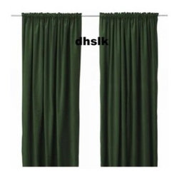 IKEA SANELA CURTAINS Drapes 2 Panels DARK GREEN VELVET 118" Long - Curtains