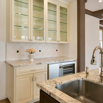Side Bar with Glass Cabinets and Wine Refrigerator