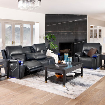 Power Reclining Sofa with Built In Sound and Drop Down Table