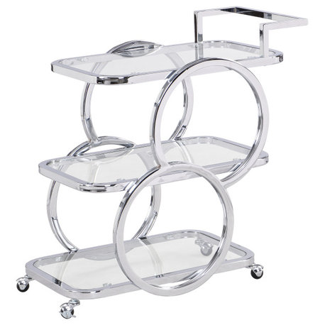 3 Tiers Bar Cart Liquor Serving Cart Chrome Bar Cart, Chrome